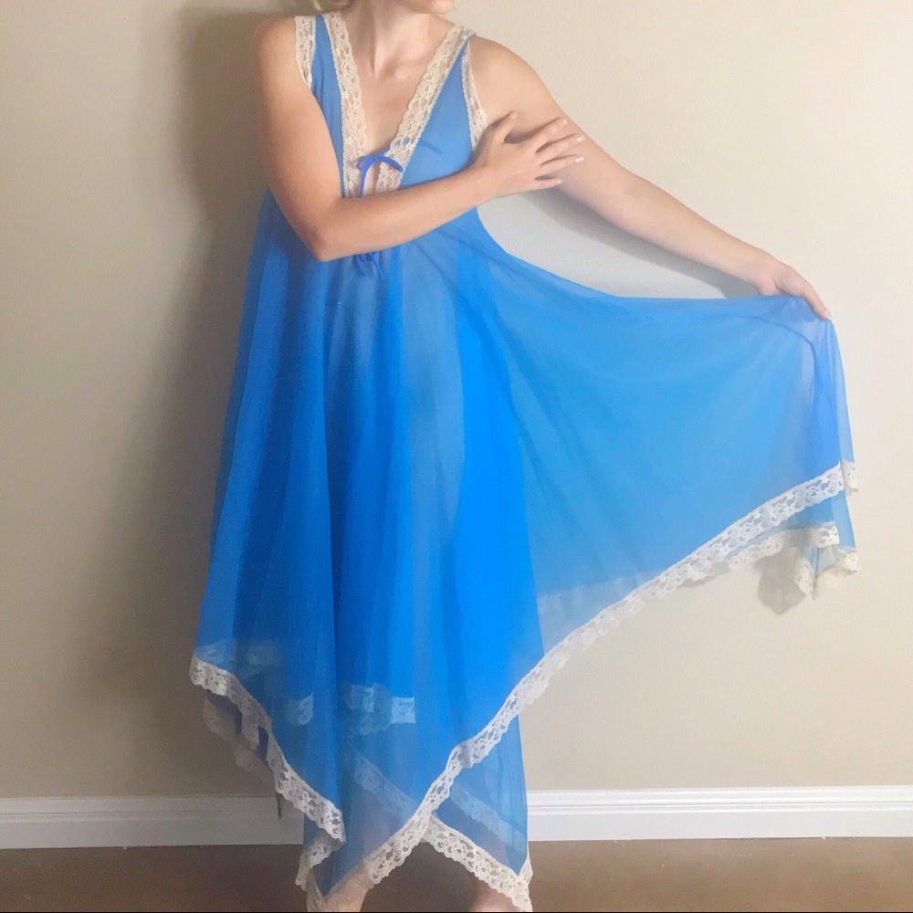 Vintage blue handkerchief hem sleeveless nightgown